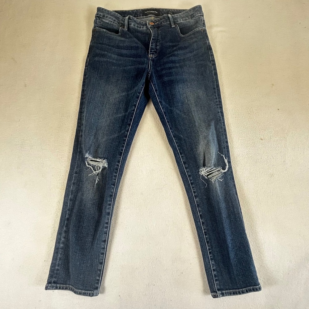 Lucky‎ Brand Hayden Crop Distressed Straight Leg Jeans Dark Wash Blue Size 6 28